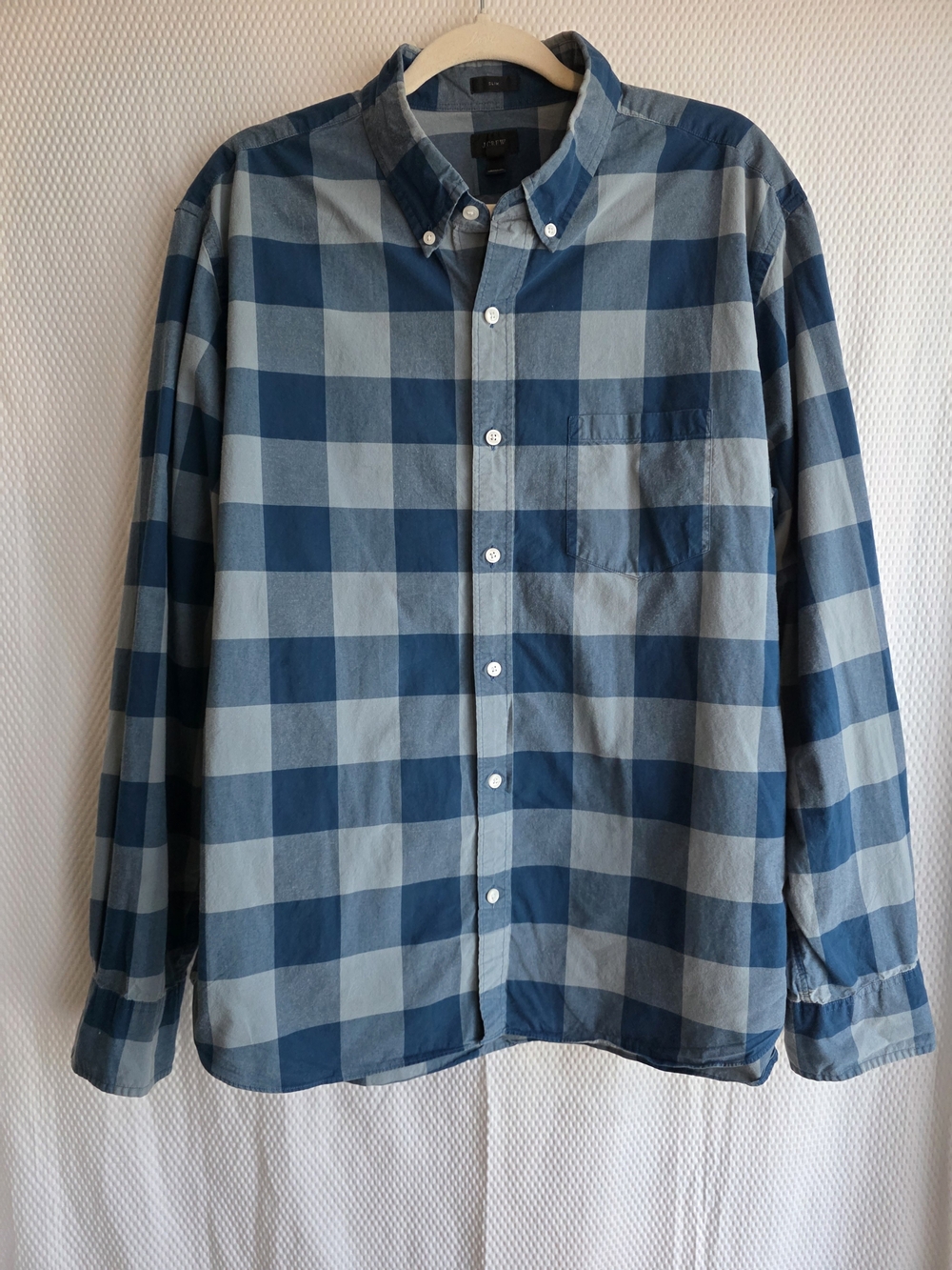 J. Crew Men's Blue Large Check Button-Down Shirt Size XL
